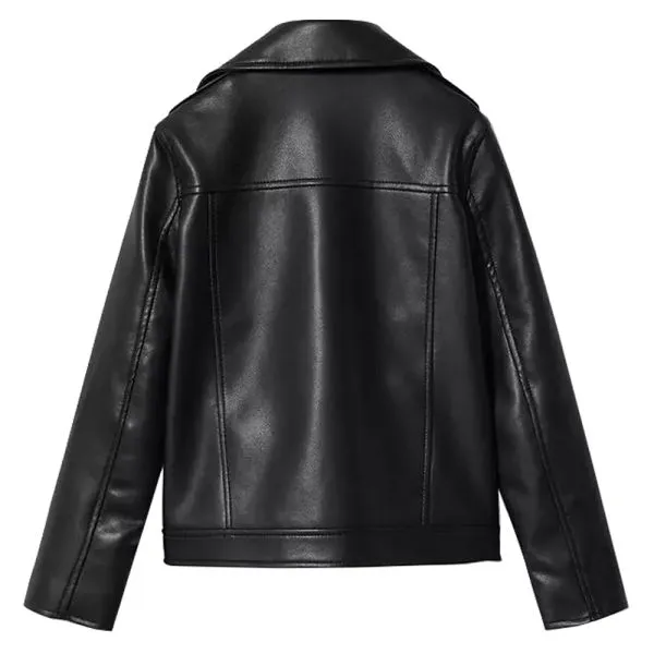 Kids Black Leather Biker Jacket