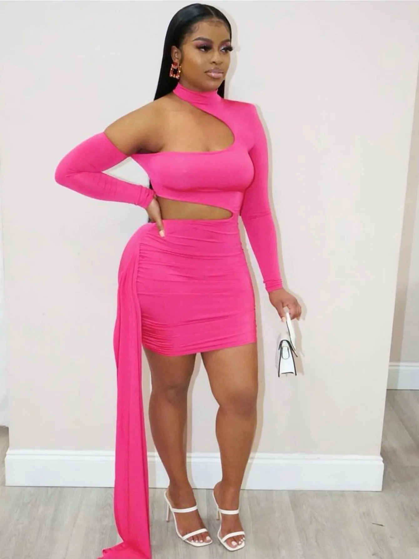 KittenAlarm - Plus Size One Shoulder Cut Out Waist Bodycon Dress