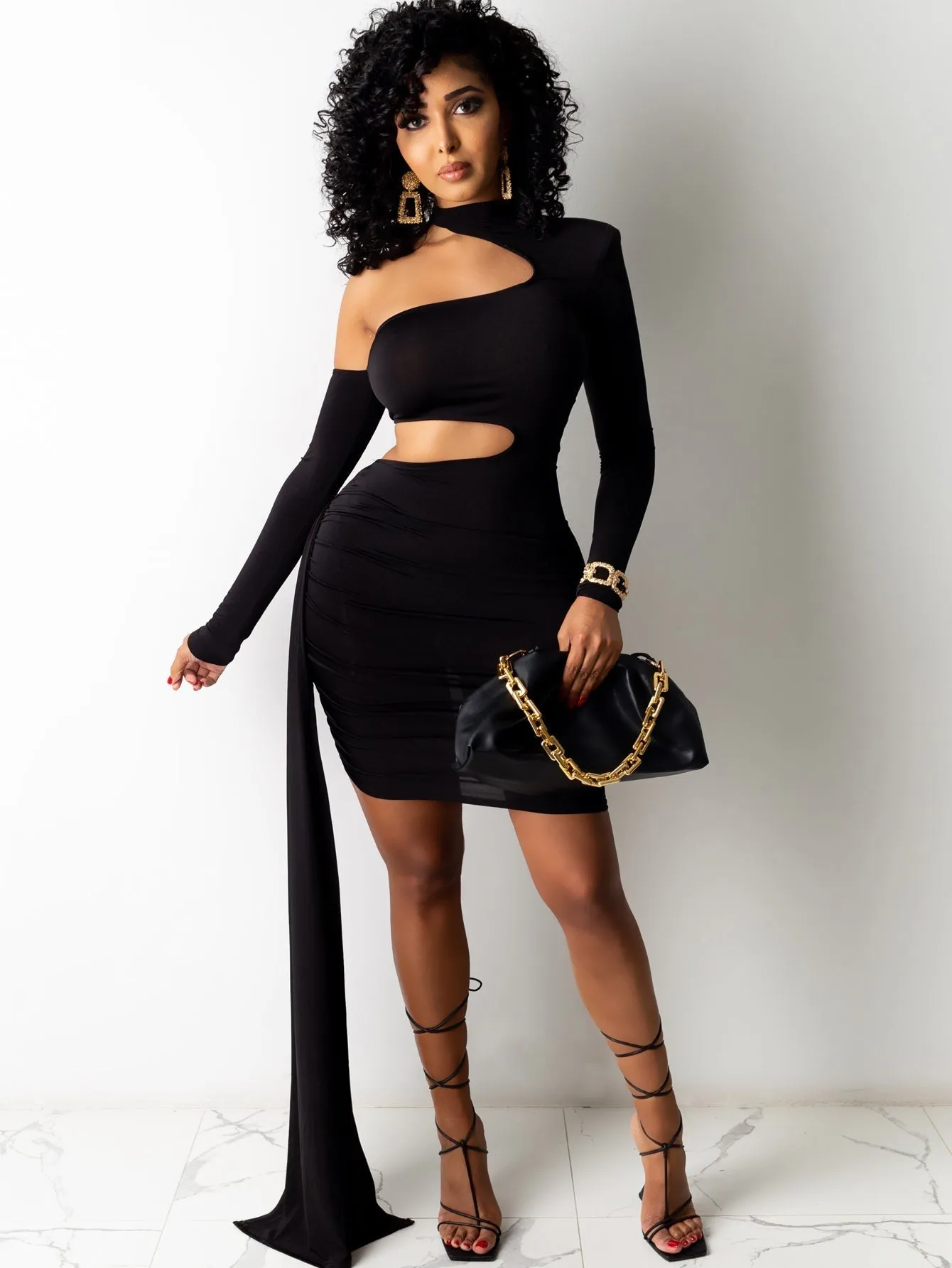 KittenAlarm - Plus Size One Shoulder Cut Out Waist Bodycon Dress