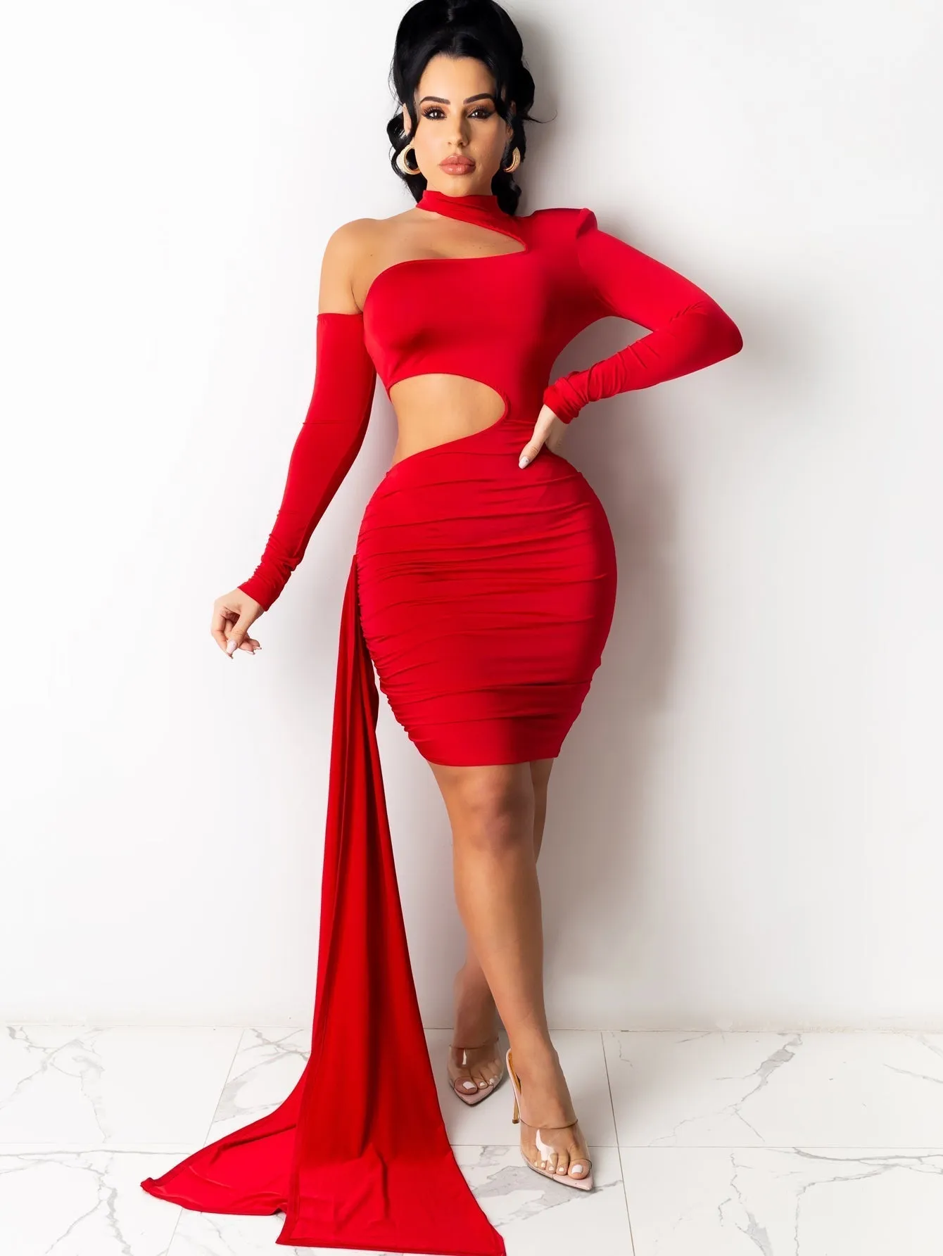 KittenAlarm - Plus Size One Shoulder Cut Out Waist Bodycon Dress