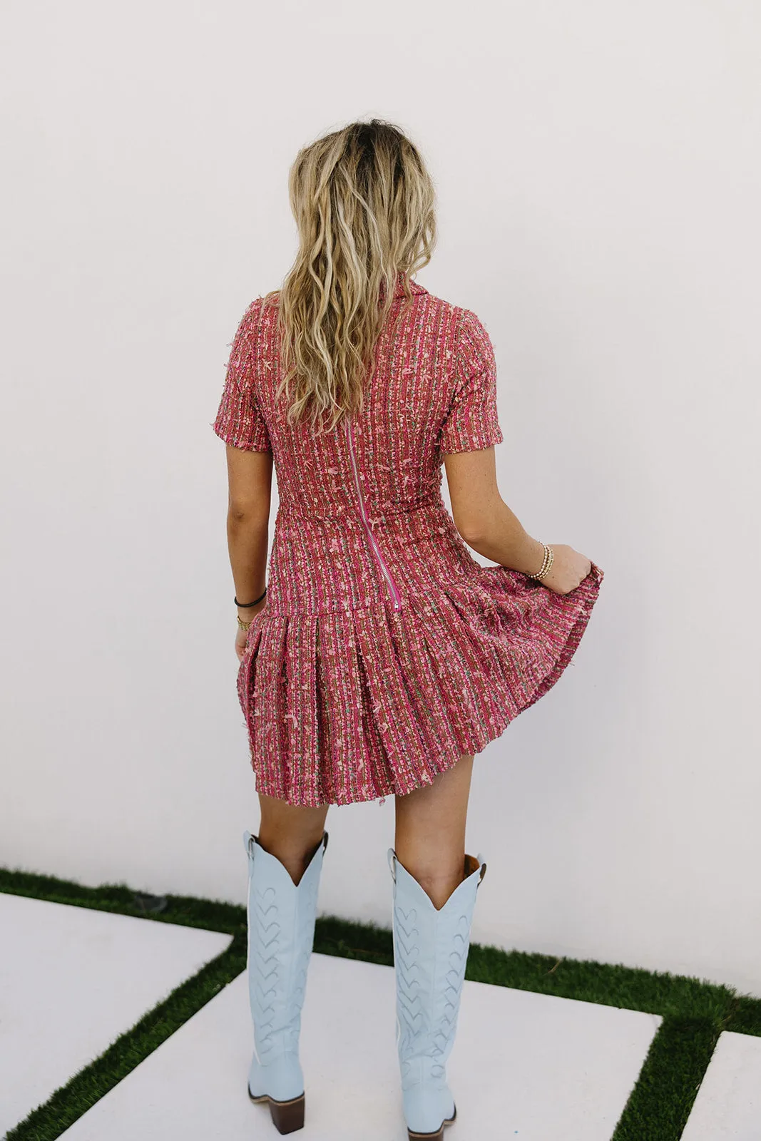 Kristen Mini Dress - Pink Multi Tweed