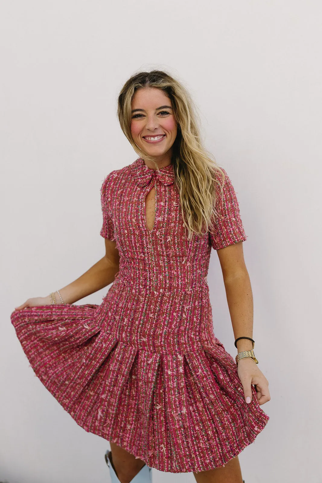 Kristen Mini Dress - Pink Multi Tweed