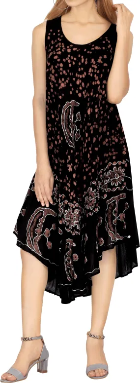 LA LEELA Girl Beach Short Dress Black Red US: 14 (L) THRU Plus Size 20W (2X)