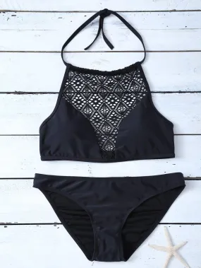 Lace Panel Cut Out Bikini Set