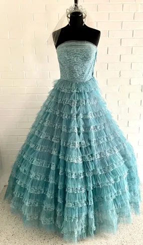 Late 50s/ Early 60s Tulle Strapless Formal Dress