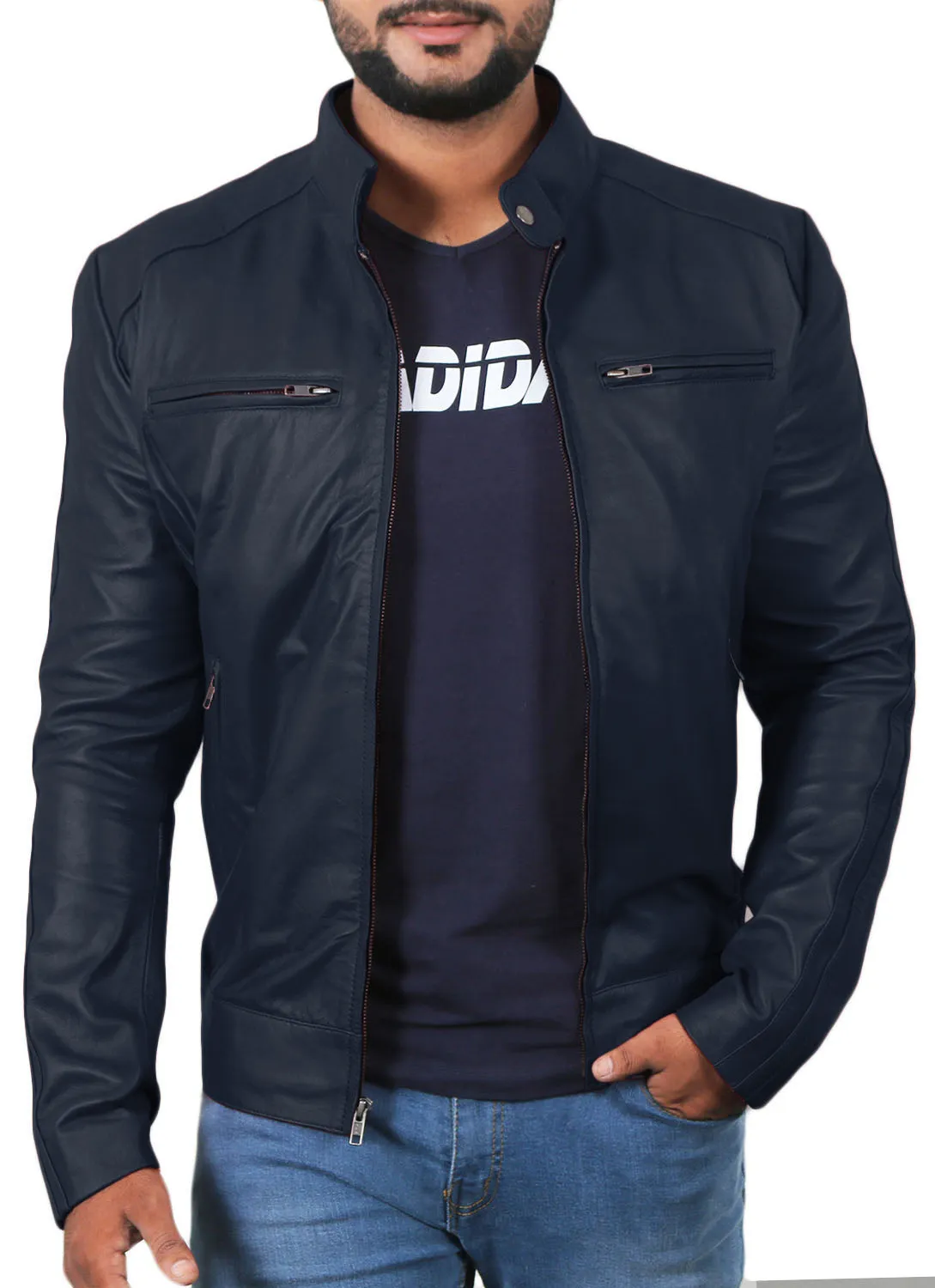 Leather Jackets Hub Mens Genuine Lambskin Leather Jacket (Black, Classic Jacket) - 1501198