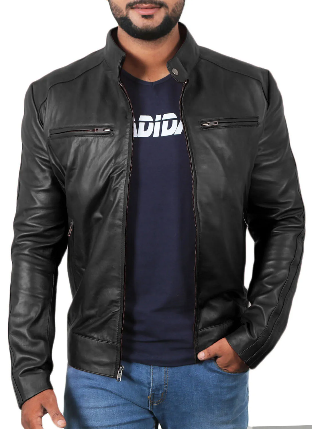 Leather Jackets Hub Mens Genuine Lambskin Leather Jacket (Black, Classic Jacket) - 1501198