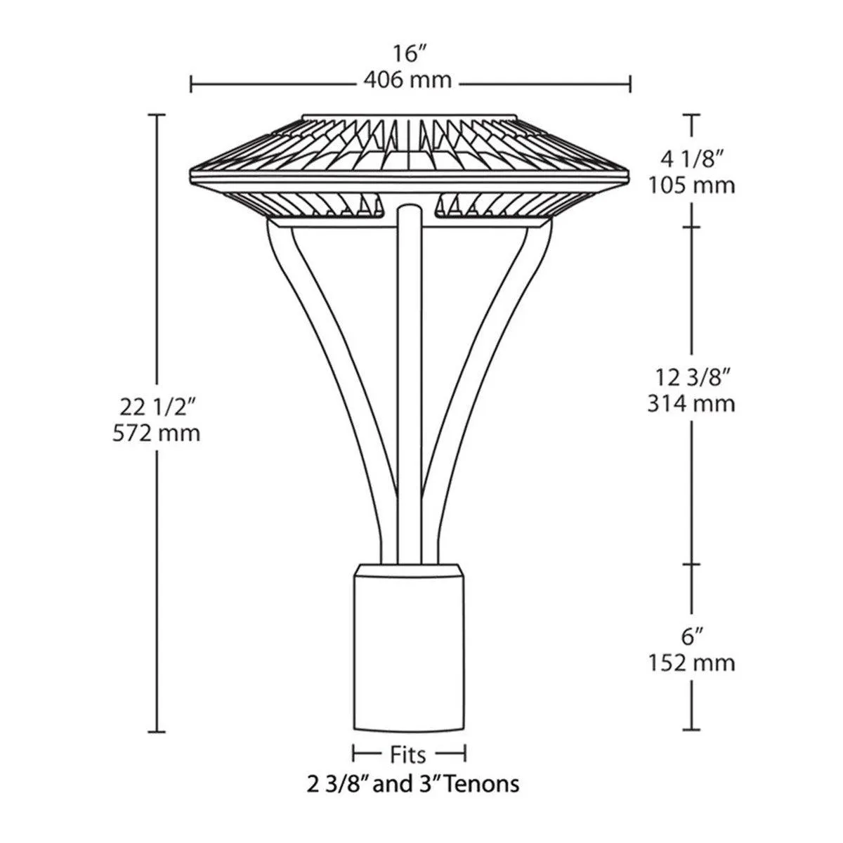 LED Post Top Light, 52 Watts, 6500 Lumens, 5000K, Post Top Mount, 120-277V, White