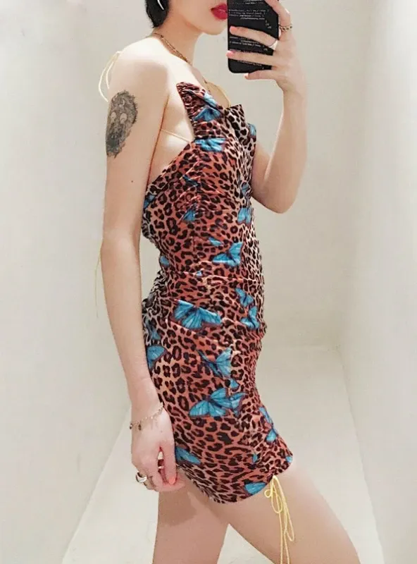 LEOPARD PRINT BACKLESS SEXY BODYCON MINI DRESS