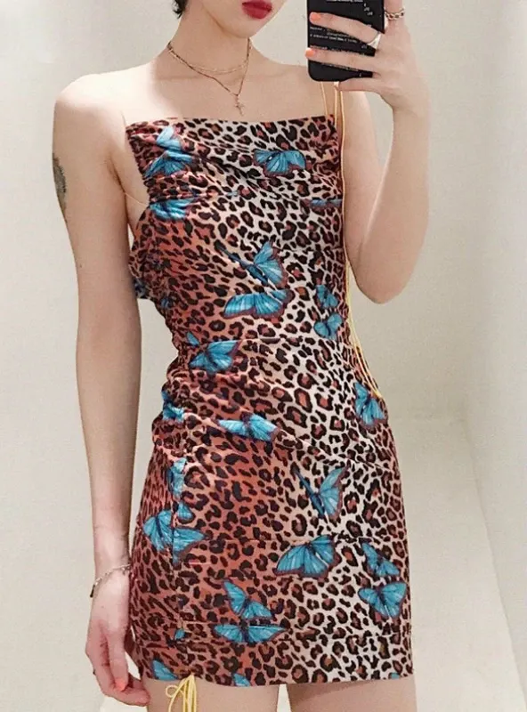 LEOPARD PRINT BACKLESS SEXY BODYCON MINI DRESS