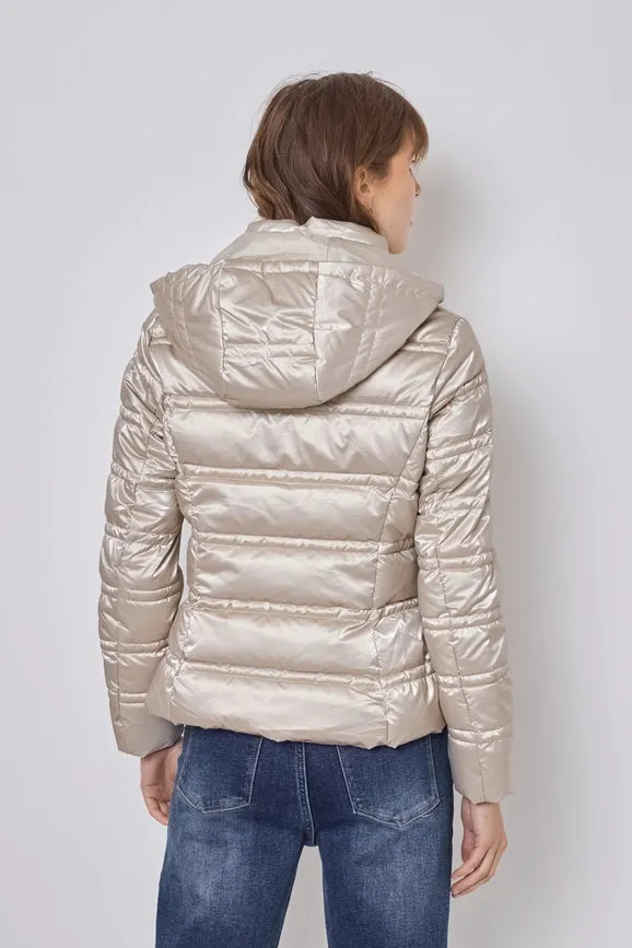 Light and Shiny Down Jacket with hood BEIGE