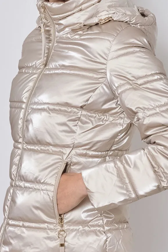 Light and Shiny Down Jacket with hood BEIGE