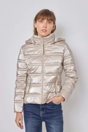 Light and Shiny Down Jacket with hood BEIGE