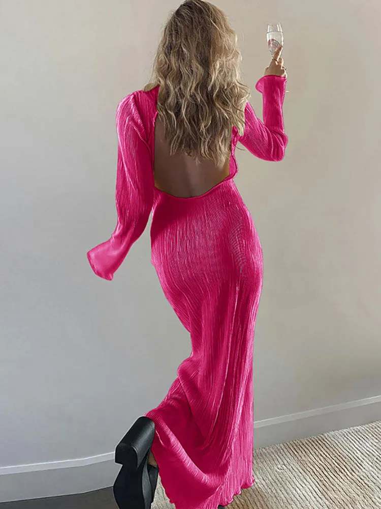 Long Sleeve Backless Side Split Maxi Dresses