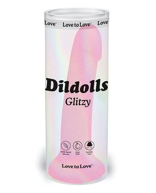 Love To Love Curved Suction Cup Dildolls Glitzy - Glitter Pink