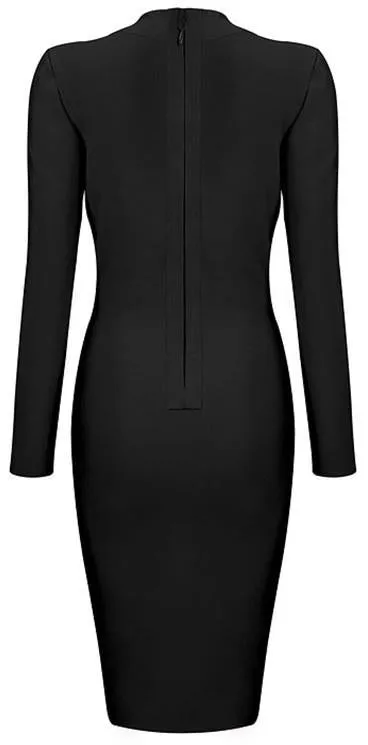 Low-Cut Button Bodycon Dress, Black