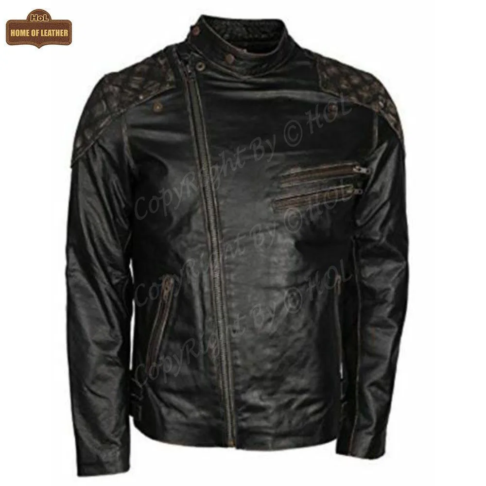 M023 Motorcycle Fashion Skull Vintage Men's Brown Biker Wear Ride Jacket