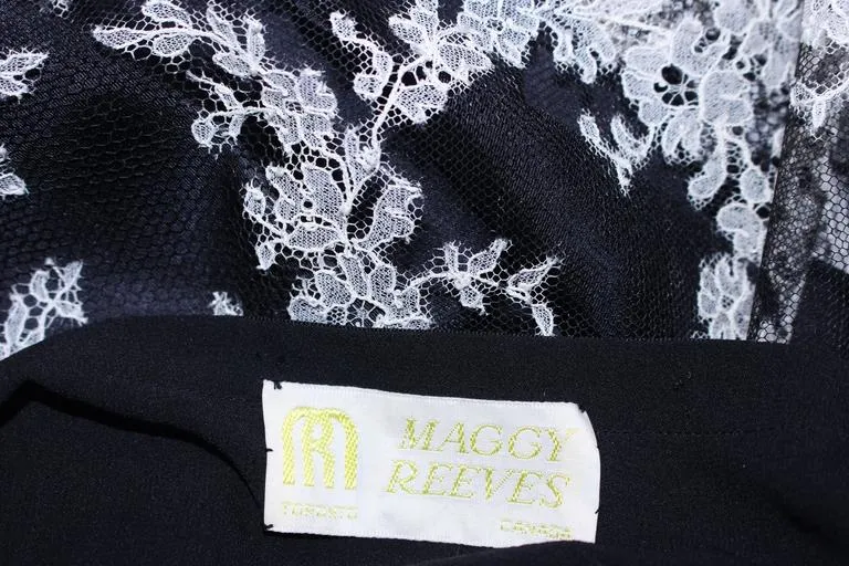 MAGGY REEVES Black Silk Chiffon Lace Cocktail Dress Size 2