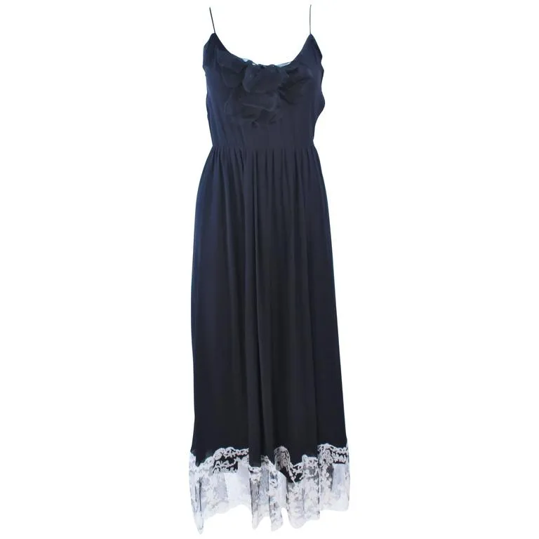 MAGGY REEVES Black Silk Chiffon Lace Cocktail Dress Size 2