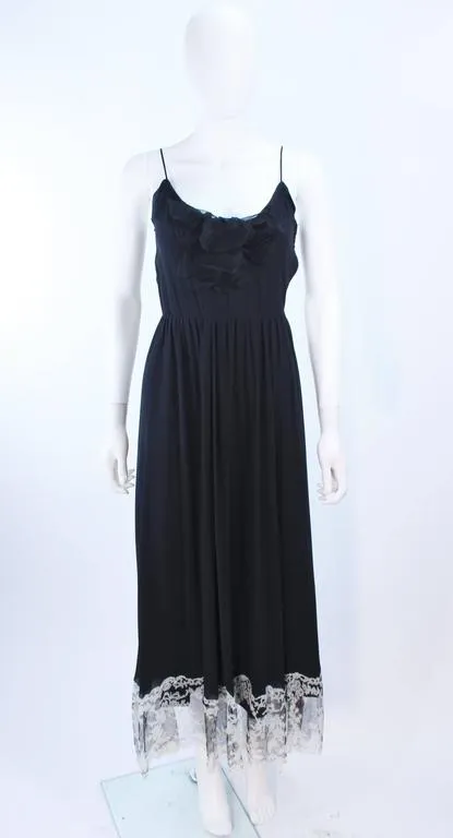 MAGGY REEVES Black Silk Chiffon Lace Cocktail Dress Size 2