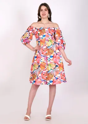 Magic Linnen Autumn Bloom Off-Shoulder Dress