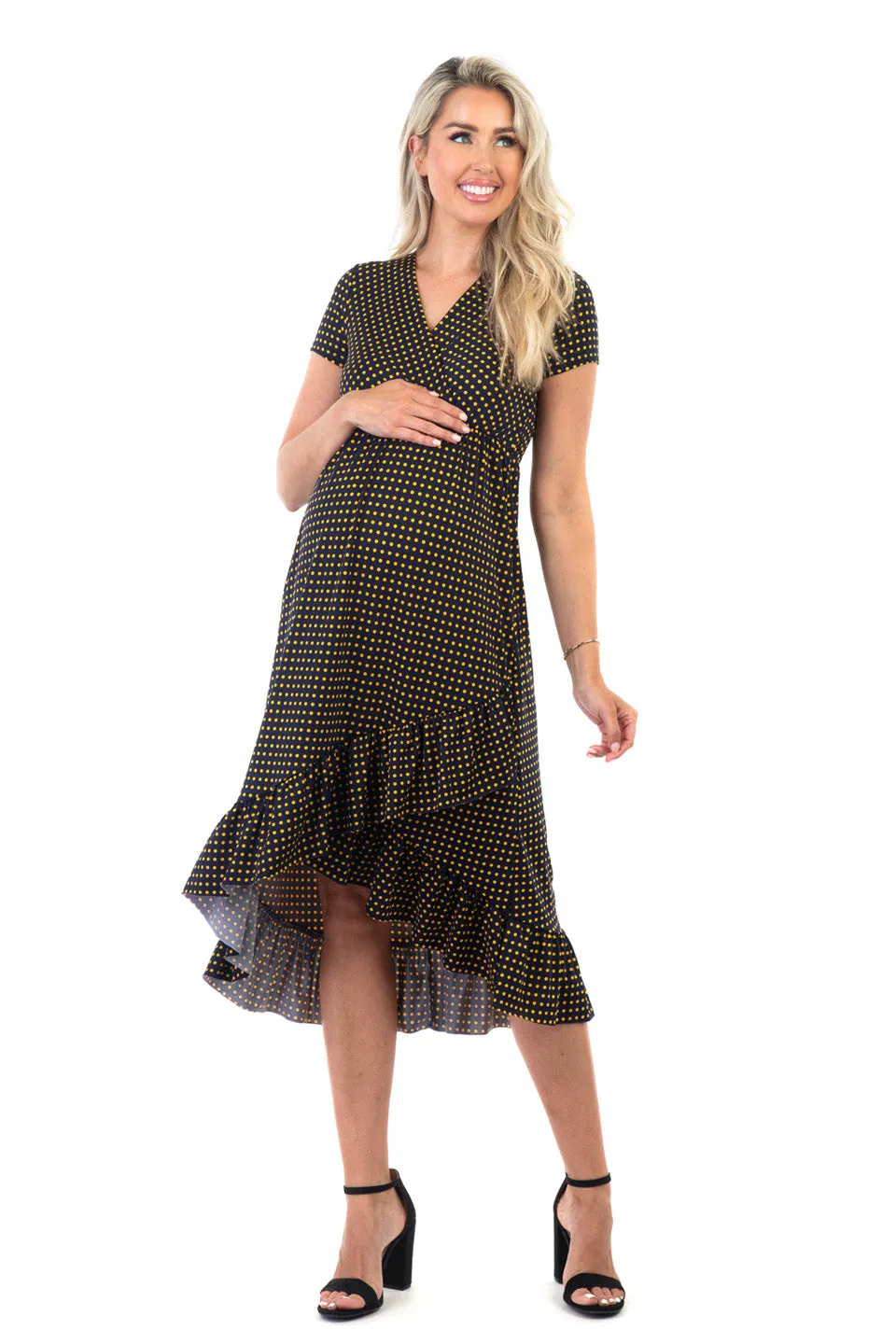 Maternity and Nursing Surplice Short Sleeve Polka Dot Dress