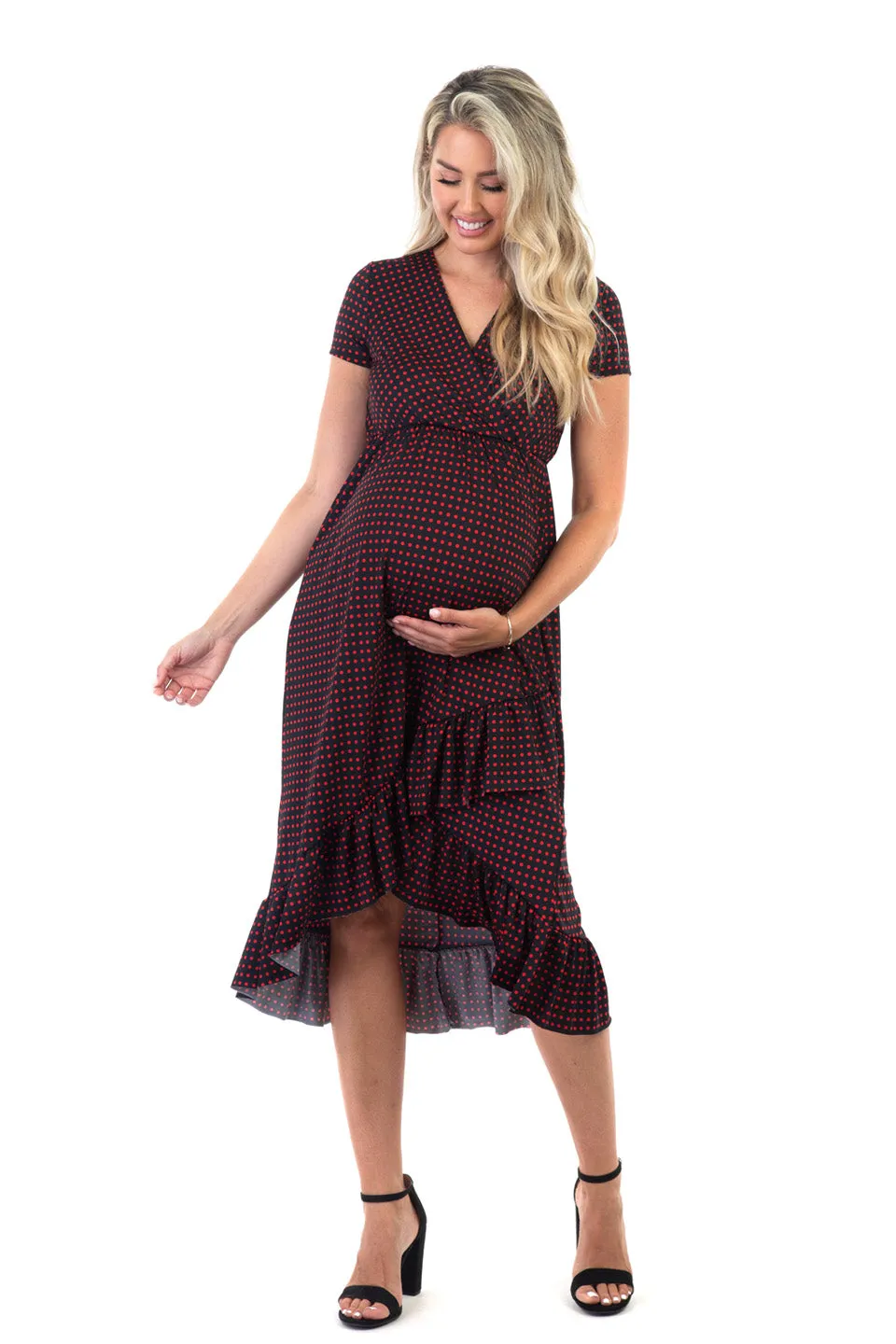 Maternity and Nursing Surplice Short Sleeve Polka Dot Dress