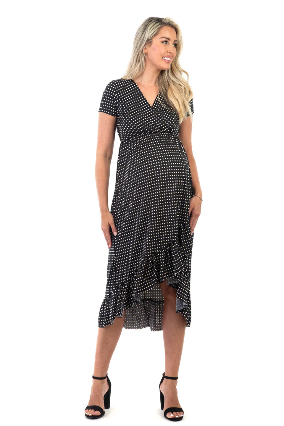 Maternity and Nursing Surplice Short Sleeve Polka Dot Dress