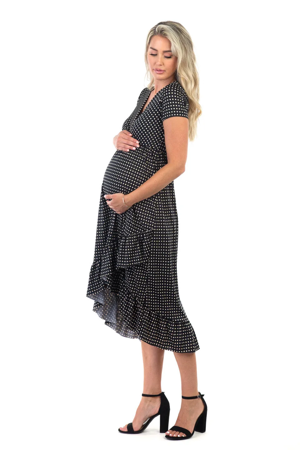 Maternity and Nursing Surplice Short Sleeve Polka Dot Dress