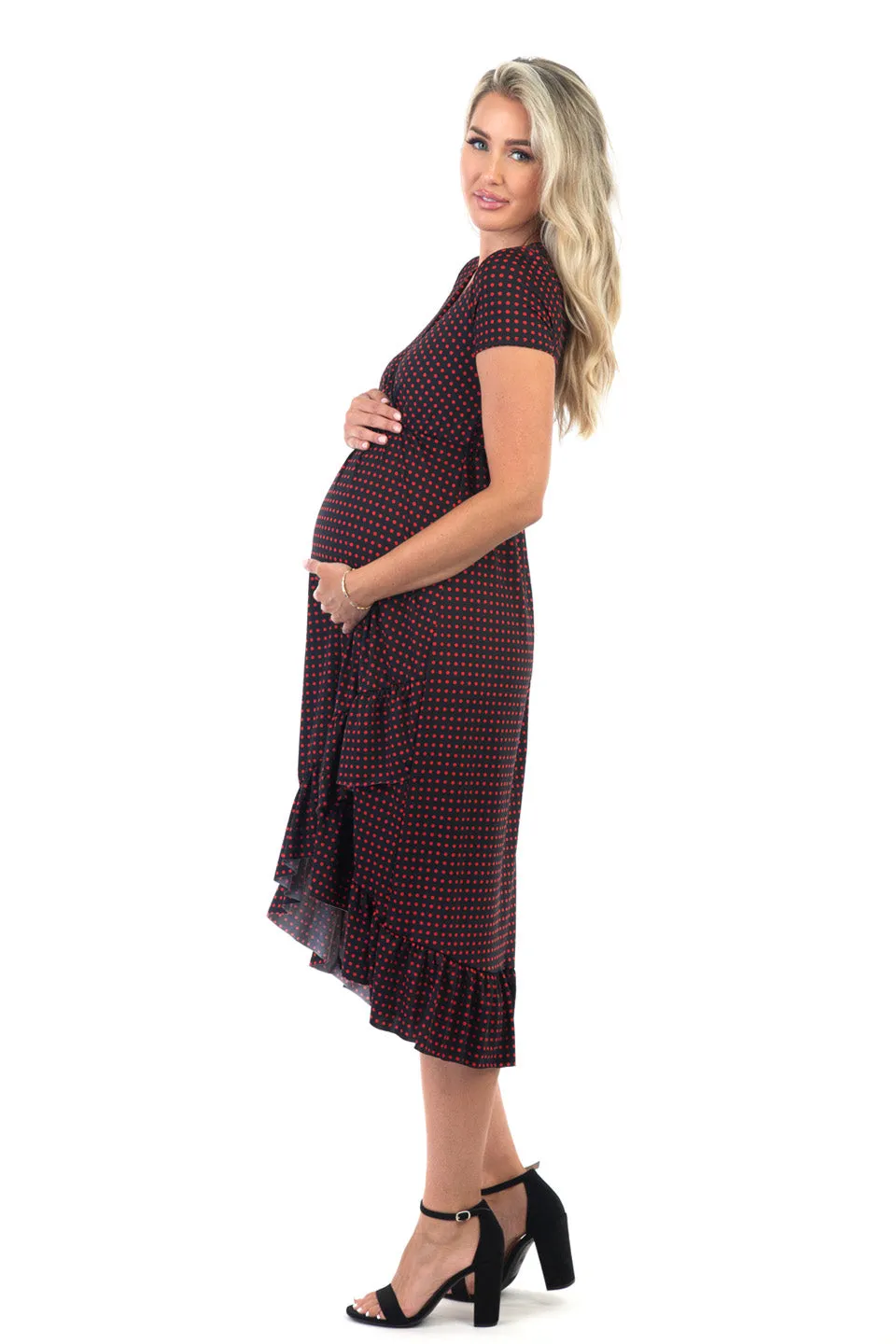 Maternity and Nursing Surplice Short Sleeve Polka Dot Dress