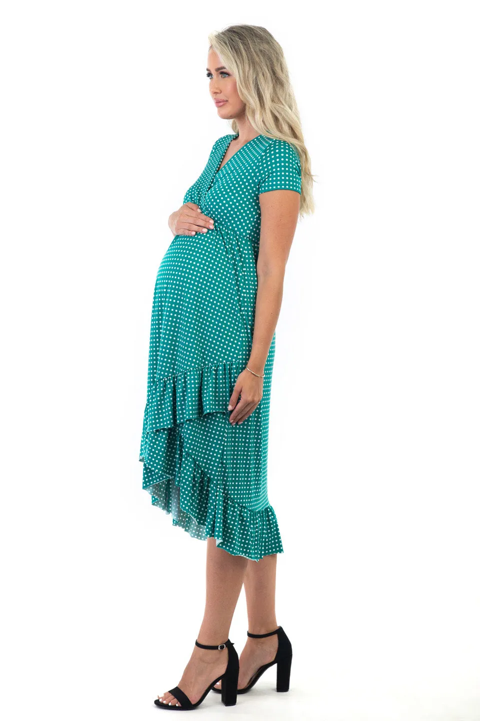 Maternity and Nursing Surplice Short Sleeve Polka Dot Dress