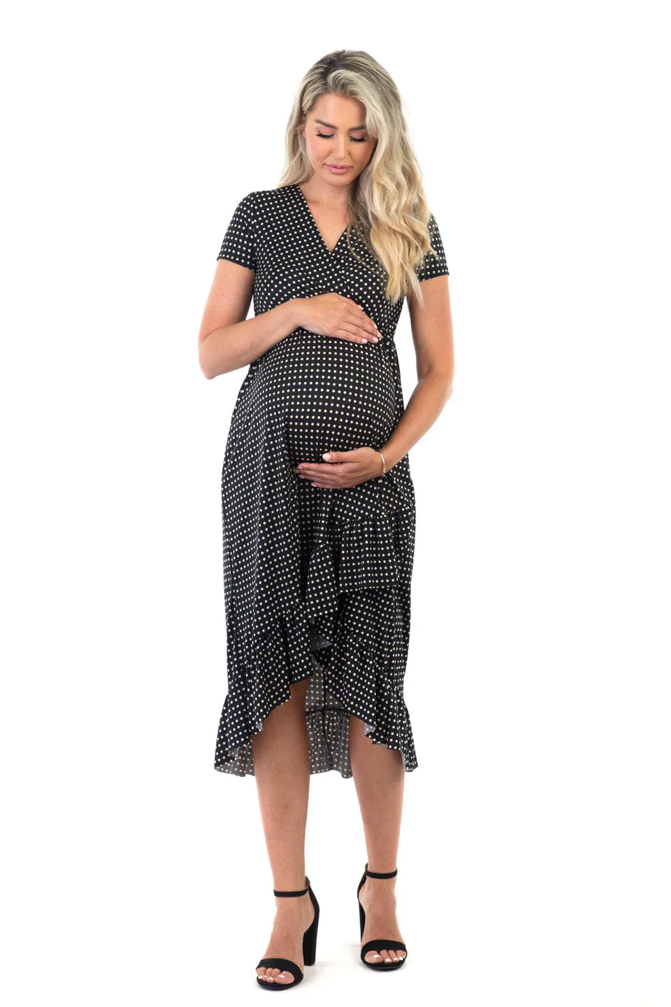 Maternity and Nursing Surplice Short Sleeve Polka Dot Dress