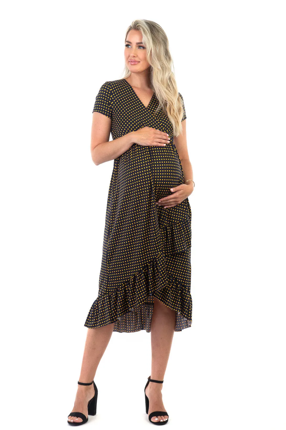 Maternity and Nursing Surplice Short Sleeve Polka Dot Dress