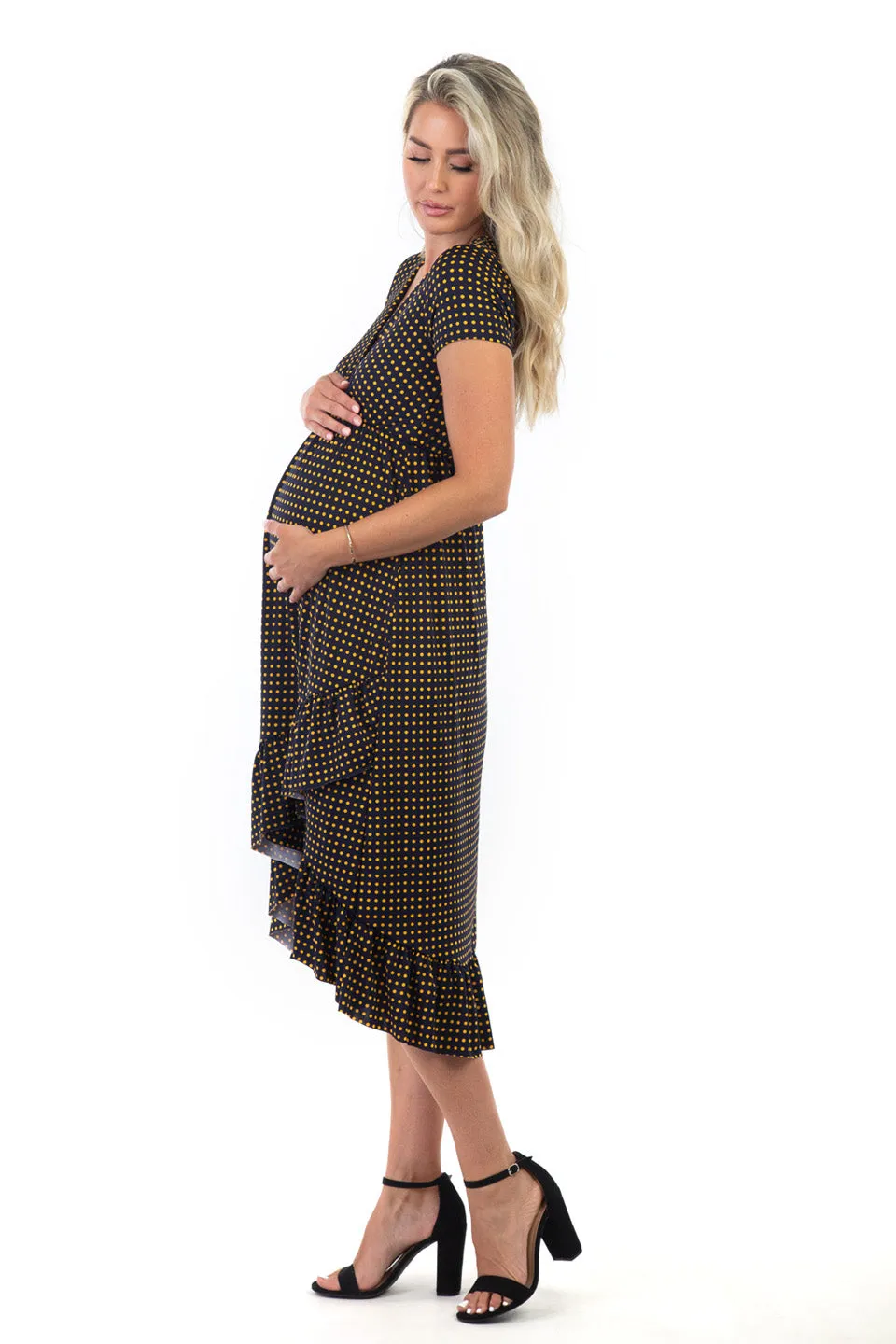 Maternity and Nursing Surplice Short Sleeve Polka Dot Dress