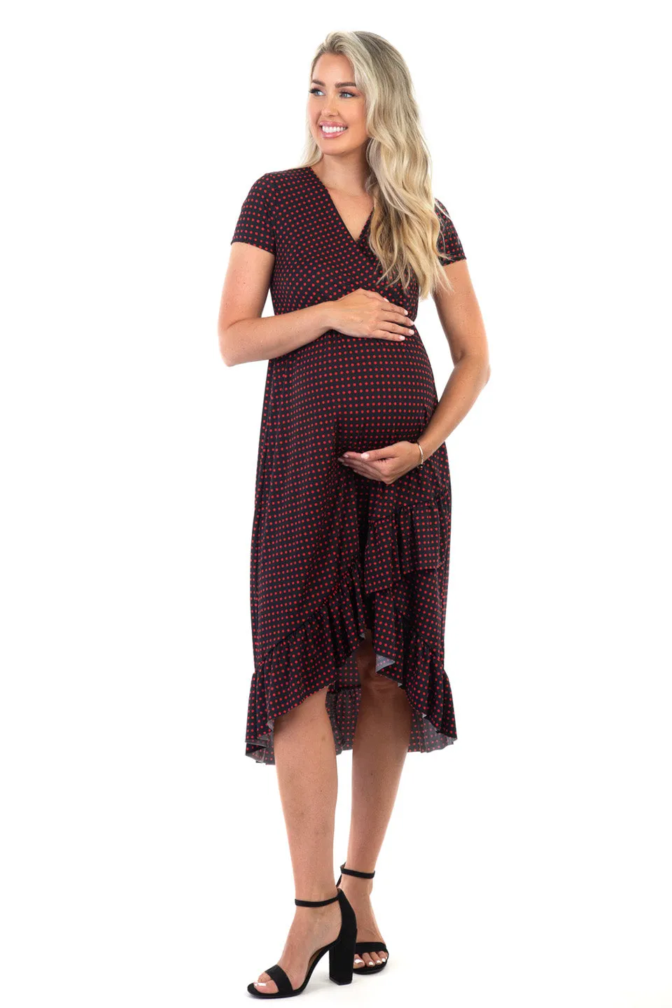 Maternity and Nursing Surplice Short Sleeve Polka Dot Dress