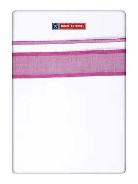 Mens Cotton White Double Layered Dhoti with Magenta Fancy Kara - Empuran