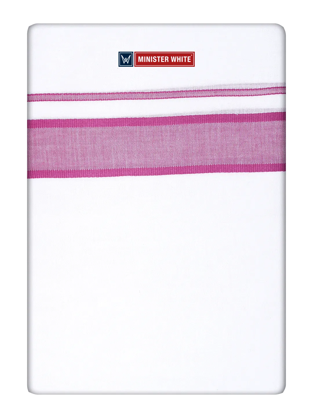 Mens Cotton White Double Layered Dhoti with Magenta Fancy Kara - Empuran