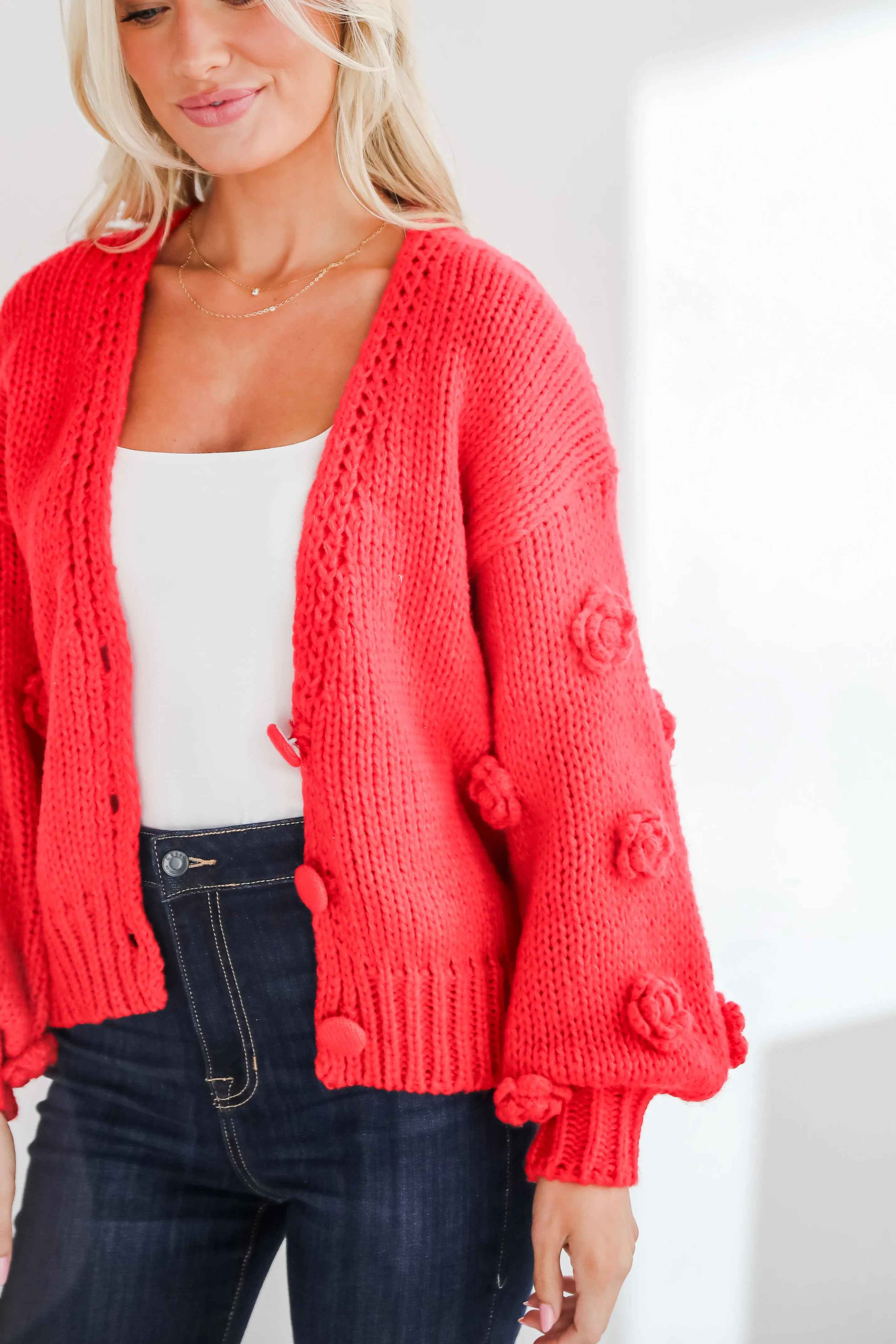 Most Adorable Vibes Red Sweater Cardigan