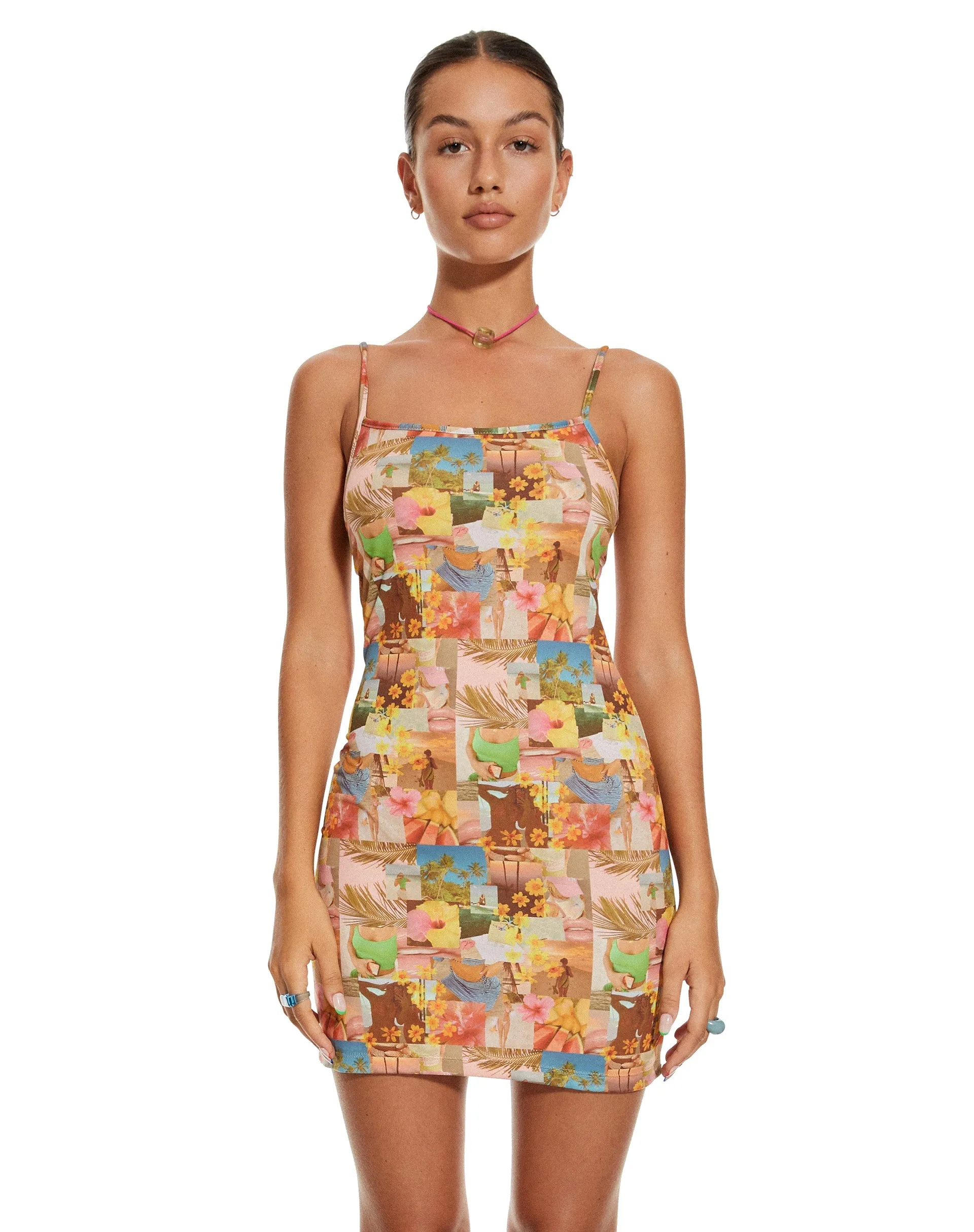 MOTEL X BARBARA Piper Mini Dress in 90s Tropical Collage