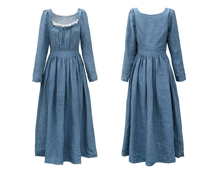 Movie Inspired Vintage Linen Square Collar Prairie Dress