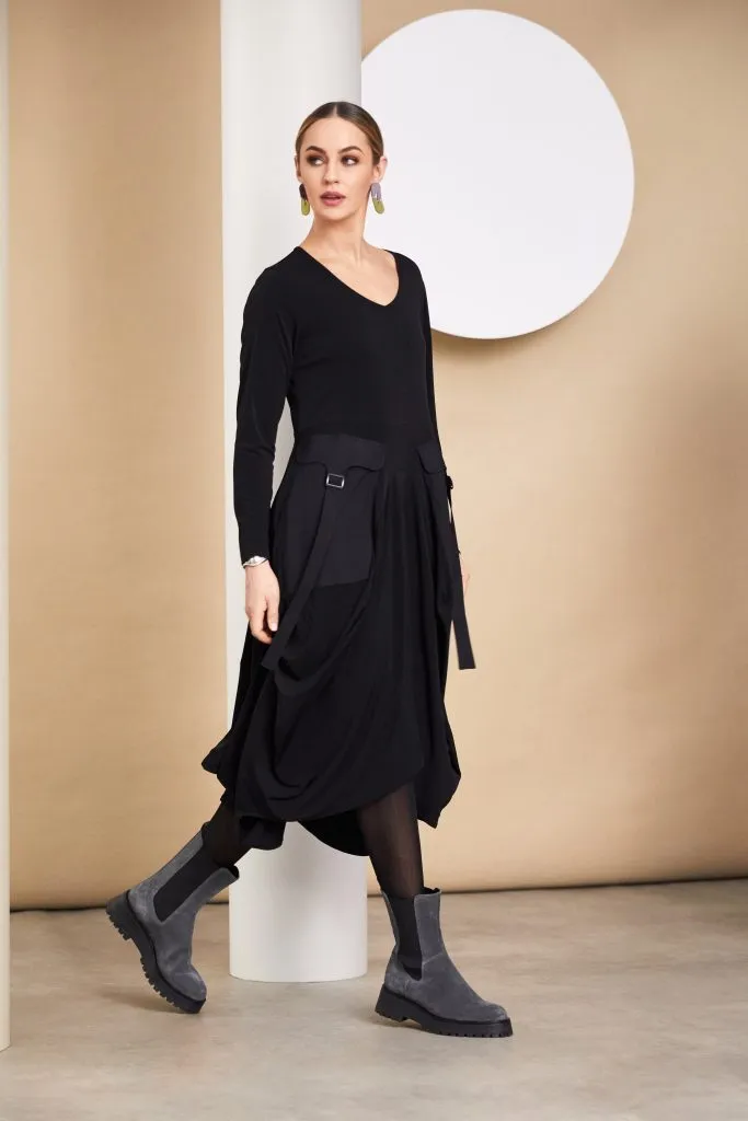 Naya Black dress with contrast fabric pockets Naw24155