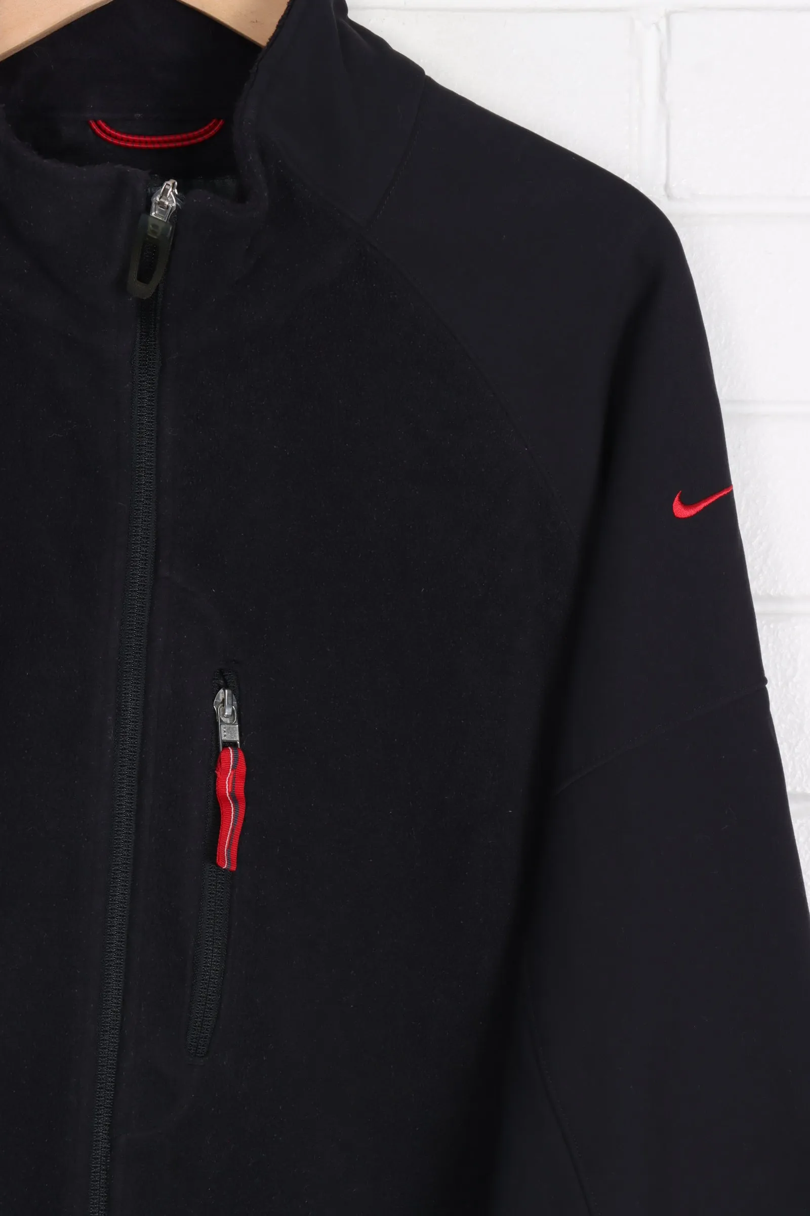 NIKE Black & Red Embroidered Swoosh Panel Fleece Jacket (XXL)