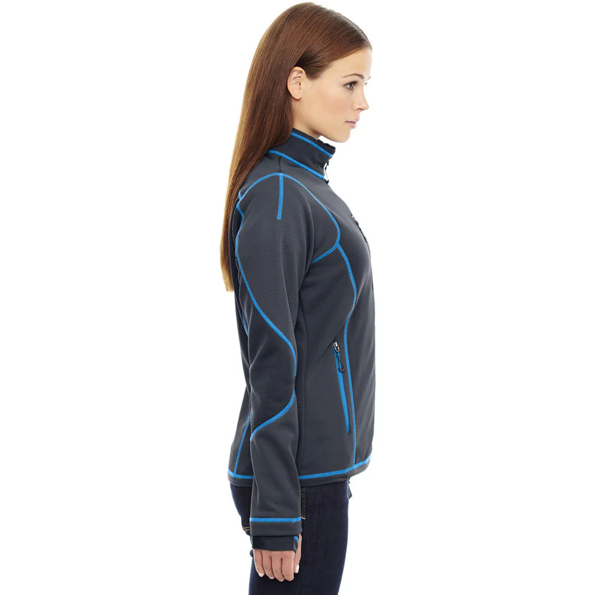 North End Women's Carbon/Olympic Blue Pulse Fleece Jacket with Print