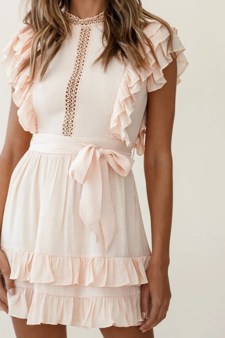 Oakland High Neck Ruffle Detail Dress Beige