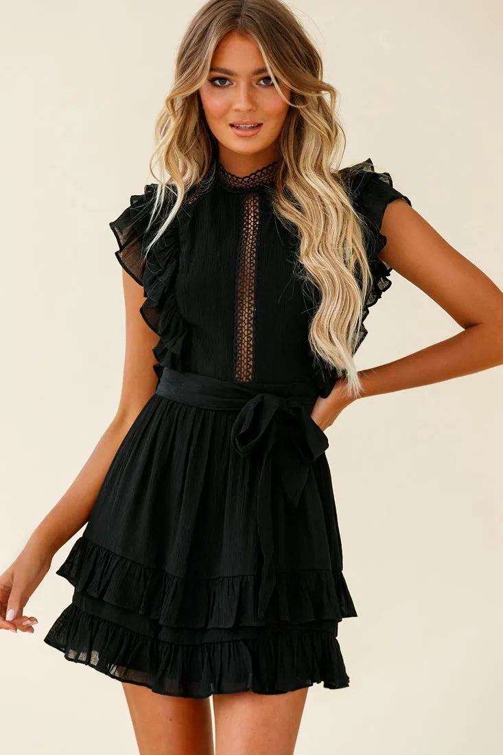 Oakland High Neck Ruffle Detail Dress Black