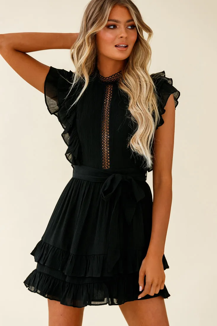 Oakland High Neck Ruffle Detail Dress Black