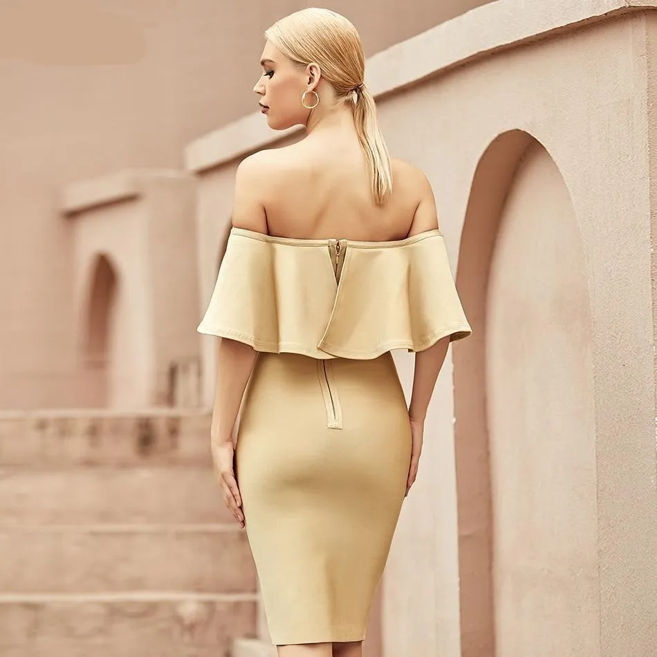 Off Shoulder Ruffles Runway Bandage Dress