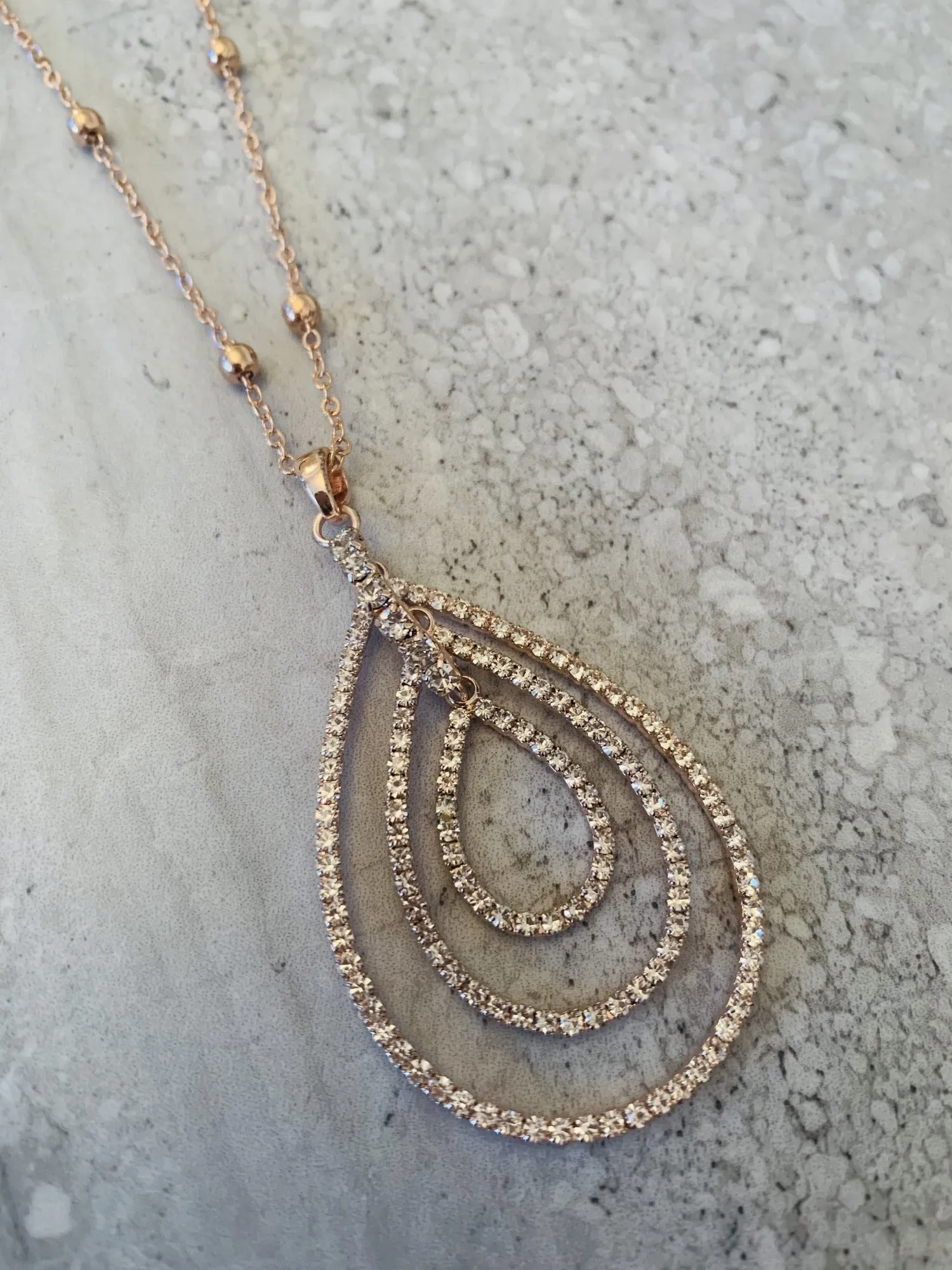 Park Lane Rose Gold Plated Crystal Tear Drop Long Necklace