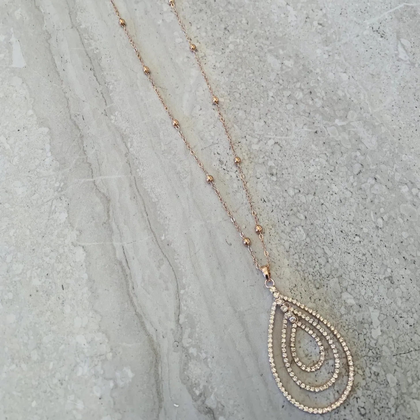 Park Lane Rose Gold Plated Crystal Tear Drop Long Necklace