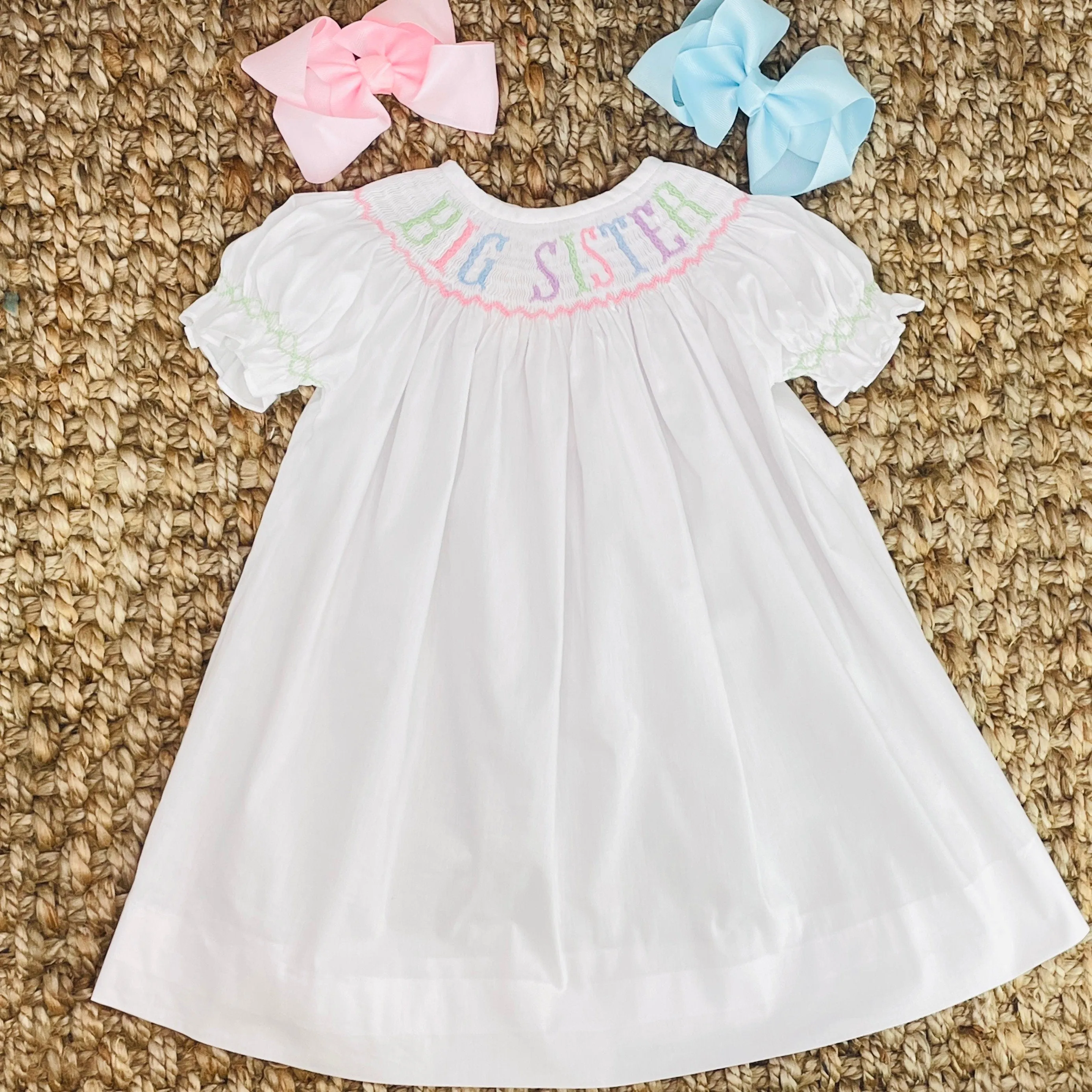 Pastel Colors Big Sister Smocked Bishop Dress - Gender Neutral